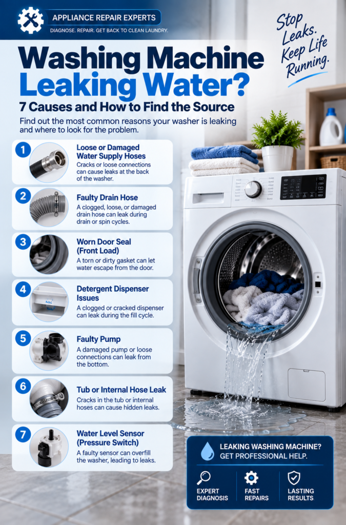 Washing machine leaking water common causes and how to find the source