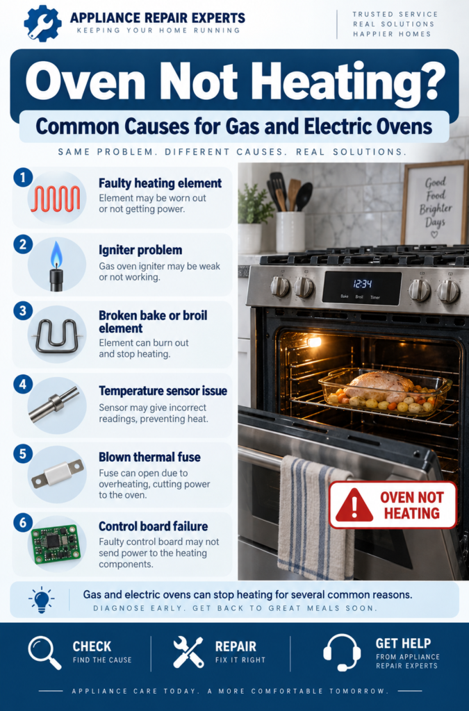 Oven not heating common causes for gas and electric ovens